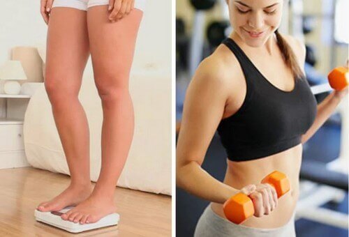 En kvinne på et treningsstudio og en kvinne på en vekt